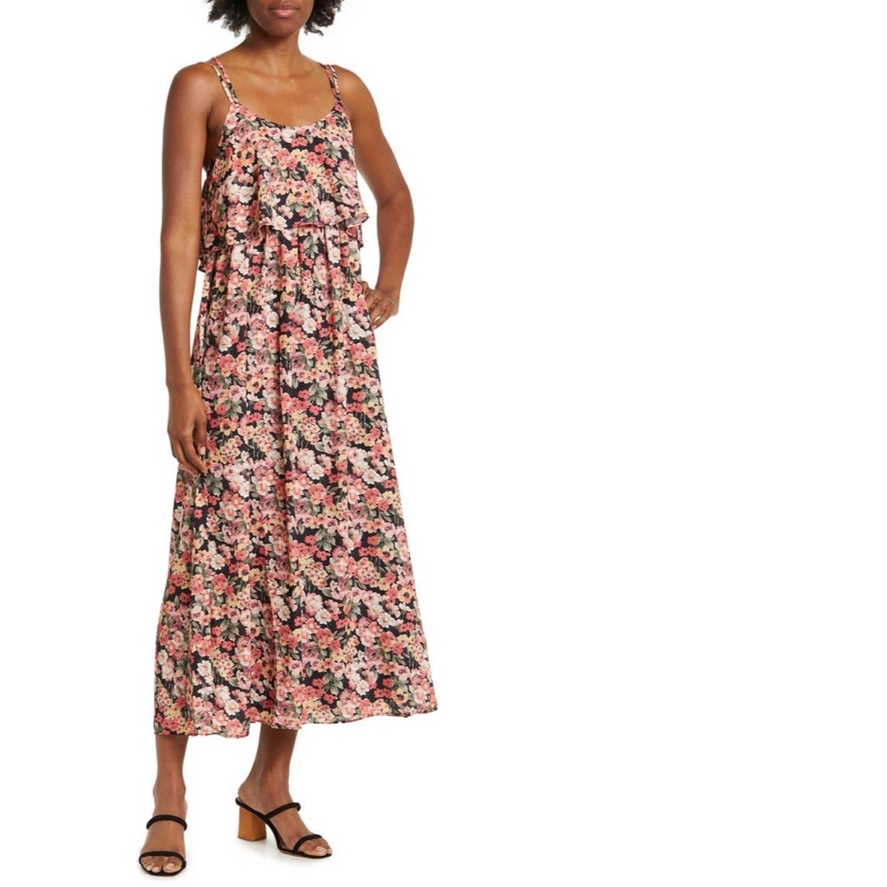 Maisie Floral Strappy Popover Maxi Dress Large NWT